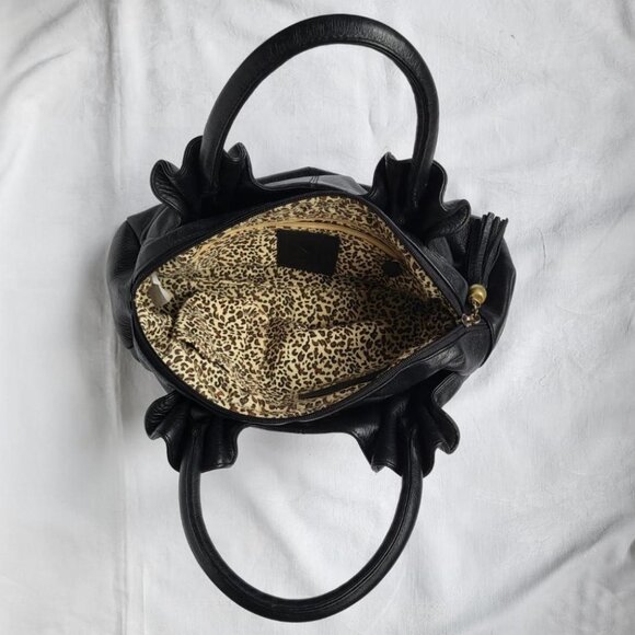 Black leather handbag by Soprano with brass detail - Picture 10 of 12